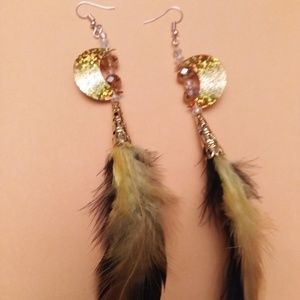 Gold Dust Woman Crescent Moon Feather Earrings